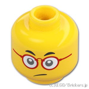 LEGO® パーツ 6420283 ミニフィグ デュアルヘッド - 赤丸メガネのキリリ顔 / うなされた顔：[Yellow / イエロー] 3626pb3211-024 