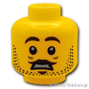 LEGO® パーツ 6419110 ミニフィグ デュアルヘッド - 無精ひげの真面目顔 / 口を開いたキョトン顔：[Yellow / イエロー] 3626pb3214-024 