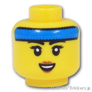 LEGO® パーツ 6419101 ミニフィグ デュアルヘッド - 青いヘッドバンドを付けた女性 口を開いた笑顔 / 閉じた目、偏って開いた口 パターン：[Yellow / イエロー] 3626pb3223-024 