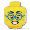 ミニフィグ デュアルヘッド - そばかすと緑の丸眼鏡 歯を見せた笑顔 / 口を我慢した困り顔：[Yellow / イエロー]