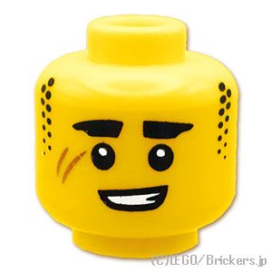 LEGO® パーツ 6438516 ミニフィグ デュアルヘッド - 頬の傷に無精ひげのサイドパターン：[Yellow / イエロー] 3626pb3315-024 