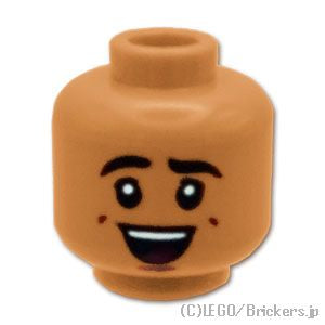 LEGO® パーツ 6440647 ミニフィグ デュアルヘッド - エクボの照れ笑い / 爽やか笑顔：[Md,Nougat / ミディアムヌガー] 3626pb3420-137 