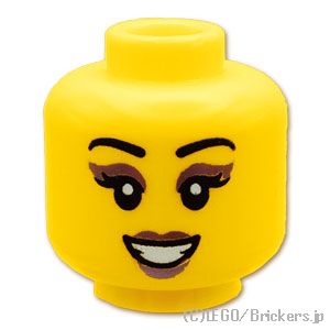 LEGO® パーツ 6434228/6490708 ミニフィグ デュアルヘッド - ピンクのアイシャドウ 口を開けた笑顔 / ニヤリスマイル：[Yellow / イエロー] 3626pb3432-024 