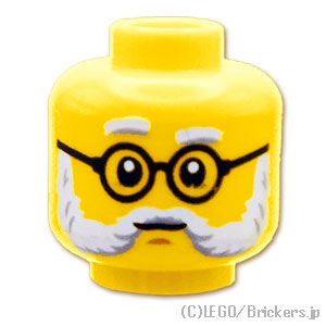 LEGO® パーツ 6475074 ミニフィグ デュアルヘッド - 丸メガネの白髭おじいさん / 微笑ましい笑顔：[Yellow / イエロー] 3626pb3491-024 