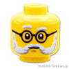 ミニフィグ デュアルヘッド - 丸メガネの白髭おじいさん / 微笑ましい笑顔：[Yellow / イエロー]