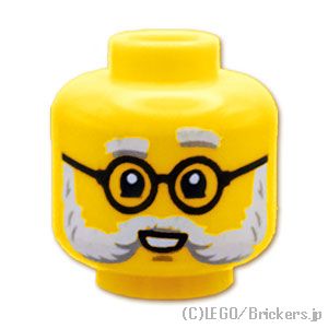 LEGO® パーツ 6475074 ミニフィグ デュアルヘッド - 丸メガネの白髭おじいさん / 微笑ましい笑顔：[Yellow / イエロー] 3626pb3491-024 