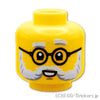 ミニフィグ デュアルヘッド - 丸メガネの白髭おじいさん / 微笑ましい笑顔：[Yellow / イエロー]