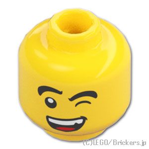 LEGO® パーツ 6464498 ミニフィグ デュアルヘッド - 太眉のウィンクスマイル / 怒った勇ましい顔：[Yellow / イエロー] 3626pb3496-024 