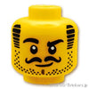 ミニフィグ ヘッド - 巻き毛の口ひげにしま様のサイドバーン：[Yellow / イエロー]