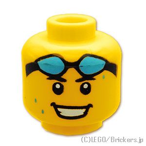 LEGO® パーツ 6492344 ミニフィグ デュアルヘッド - 水泳ゴーグルと笑顔/ ずらしたゴーグルと笑顔：[Yellow / イエロー] 3626pb3634-024 