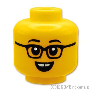 LEGO® パーツ 6480727 ミニフィグ デュアルヘッド - メガネとスキッパの笑顔 / 町一番のしかめっ面：[Yellow / イエロー] 3626pb3660-024 