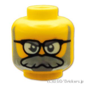 LEGO® パーツ 6490710 ミニフィグ デュアルヘッド - 黒縁メガネとふさふさお鬚 / メガネがずれた寝顔：[Yellow / イエロー] 3626pb3685-024 