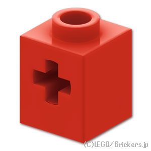 テクニック ブロック 1 x 1 - 十字軸穴：[Red / レッド]