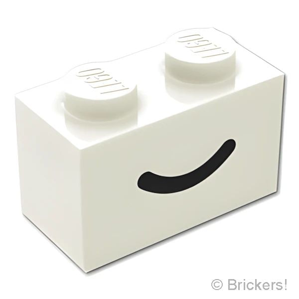 LEGO® パーツ 6522847 ブロック 1 x 2 - スマイル ラインパターン：[White / ホワイト] 3004pb302-001 の商品ページ｜レゴ®パーツ バラ売りのブリッカーズ
