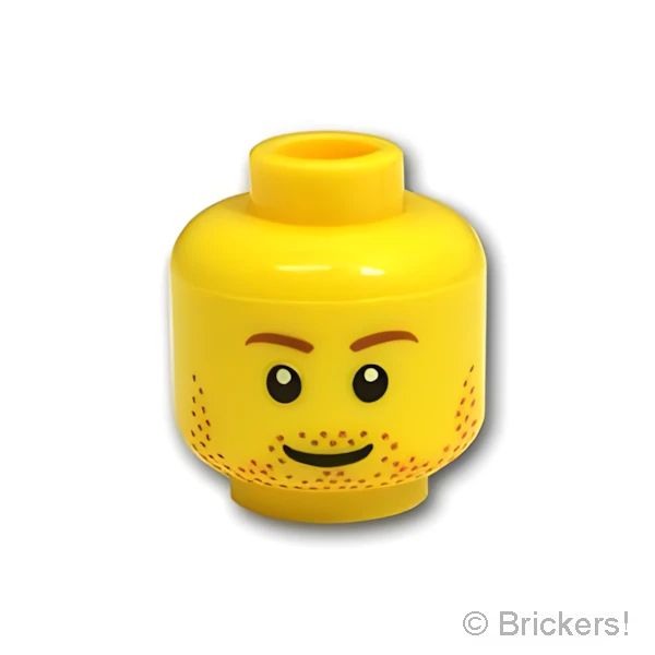 LEGO® パーツ 4570014 ミニフィグ デュアルヘッド - 茶色の無精ひげの笑顔 / 心配顔：[Yellow / イエロー] 3626pb0398-024 