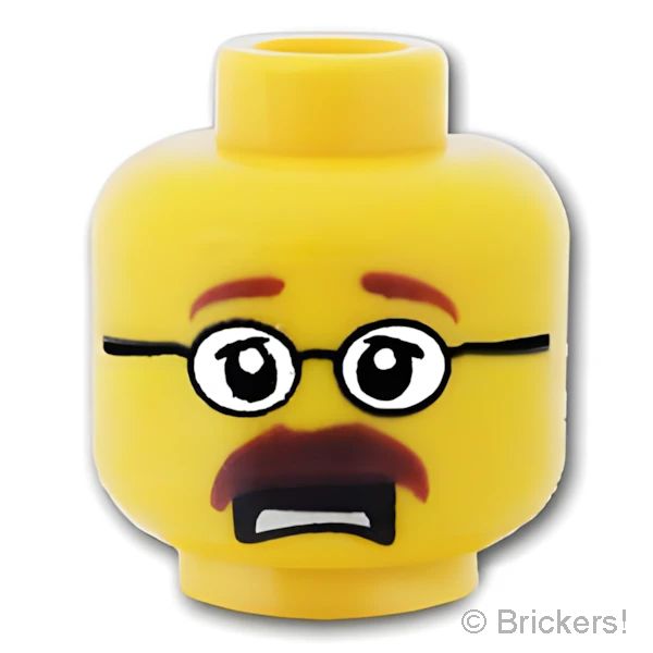 LEGO® パーツ 4570003 ミニフィグ デュアルヘッド - メガネをかけた口ひげ / メガネをかけた口ひげの怖がる顔：[Yellow / イエロー] 3626pb0404-024 