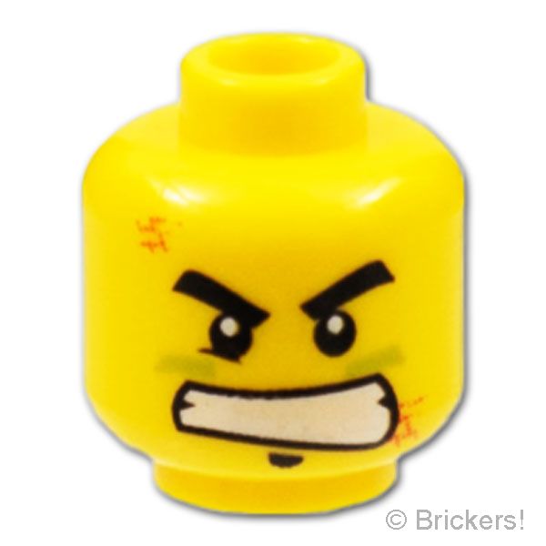 LEGO® パーツ 4582370 ミニフィグ デュアルヘッド - 頬に傷の不機嫌な顔/歯をむき出しの怒り顔：[Yellow / イエロー] 3626pb0445-024 