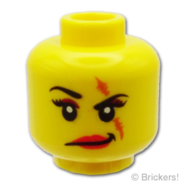 LEGO® パーツ 6005442/6046986 ミニフィグ デュアルヘッド - 目にの傷の不敵な笑み/片面は歯を食いしばった怒り顔：[Yellow / イエロー] 3626pb0736-024 