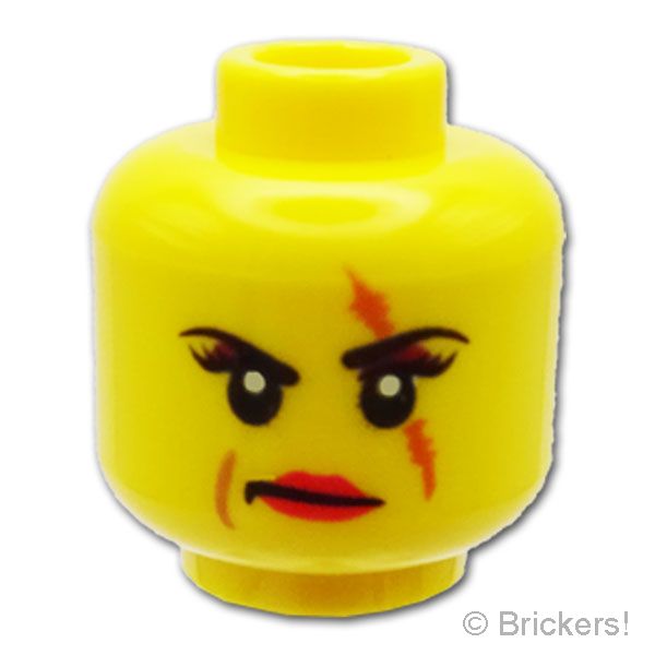 LEGO® パーツ 6005442/6046986 ミニフィグ デュアルヘッド - 目にの傷の不敵な笑み/片面は歯を食いしばった怒り顔：[Yellow / イエロー] 3626pb0736-024 