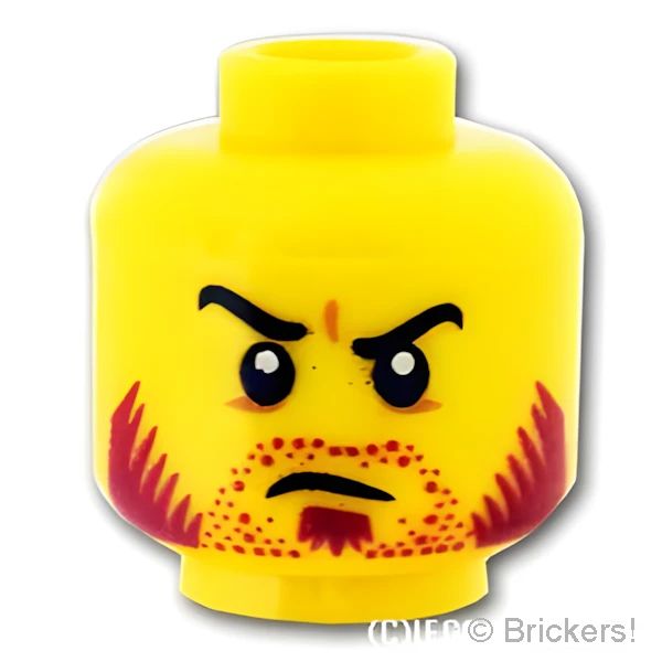LEGO® パーツ 6038471/6062939 ミニフィグ デュアルヘッド - 無精ひげのにやにや顔 / 不機嫌な顔：[Yellow / イエロー] 3626pb0995-024 