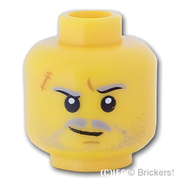 LEGO® パーツ 6081908 ミニフィグ デュアルヘッド - キズ無精ひげの決意顔 / ニヤリ 顔：[Yellow / イエロー] 3626pb1131-024 