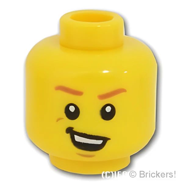 LEGO® パーツ 6079751 ミニフィグ デュアルヘッド - 決意の顔 / 自信の笑顔：[Yellow / イエロー] 3626pb1345-024 