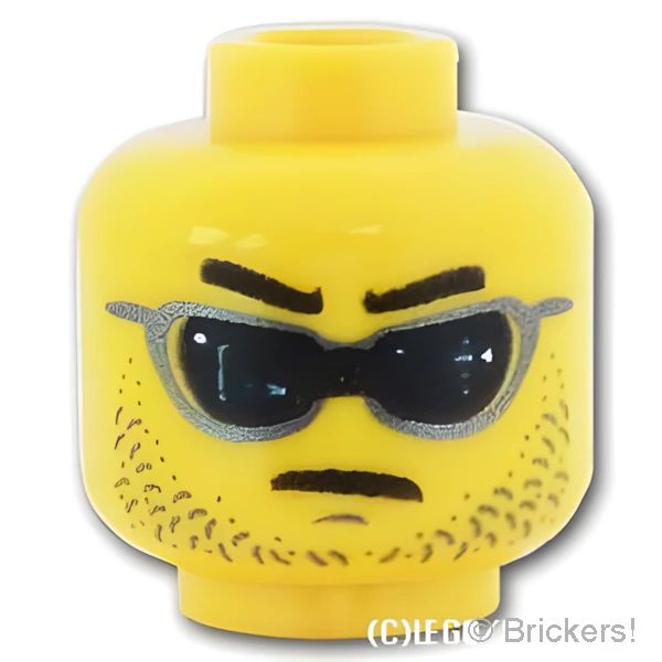 LEGO® パーツ 6102627 ミニフィグ デュアルヘッド -サングラスの無精ひげ笑顔 / 凛々しい顔：[Yellow / イエロー] 3626pb1348-024 