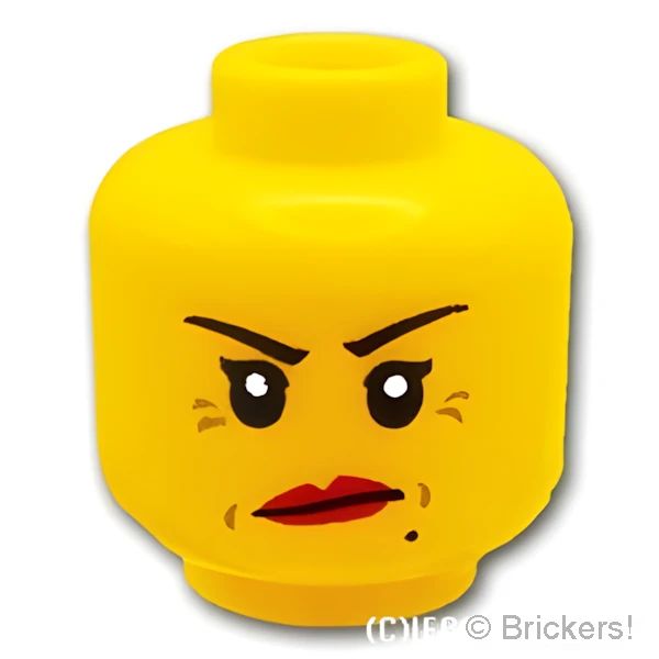 LEGO® パーツ 6123705 ミニフィグ デュアルヘッド - 目尻ジワの女性の微笑 / イライラ顔：[Yellow / イエロー] 3626pb1350-024 