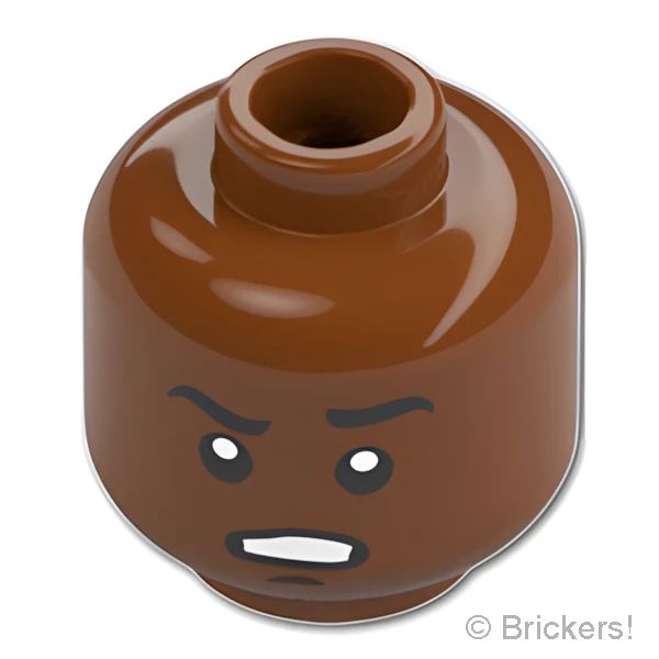 LEGO® パーツ 6127307 ミニフィグ デュアルヘッド - 片まゆ上げの食いしばり / 口を開けたしかめっ面：[Reddish Brown / ブラウン] 3626pb1420-192 
