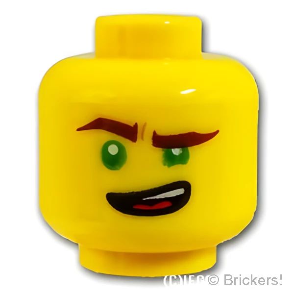 LEGO® パーツ 6191962 ミニフィグ デュアルヘッド - 緑目の怒り顔 / 嘲笑顔：[Yellow / イエロー] 3626pb1890-024 