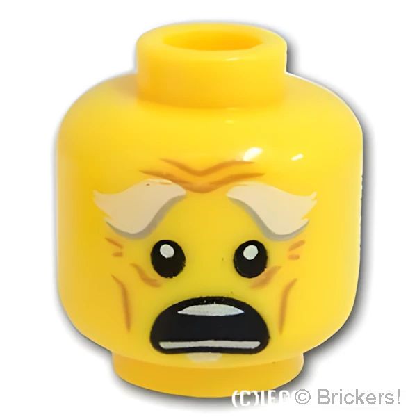 LEGO® パーツ 6197076 ミニフィグ デュアルヘッド - ふさ眉のおじいさんのにっこり顔 / 驚き顔：[Yellow / イエロー] 3626pb1919-024 
