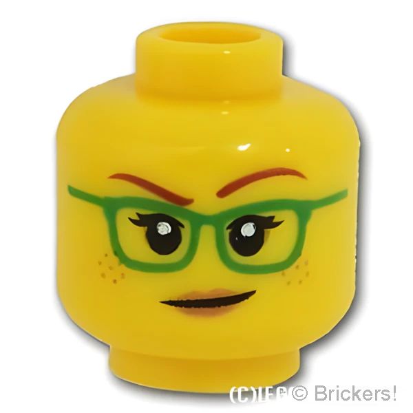 LEGO® パーツ 6271746 ミニフィグ デュアルヘッド - 緑メガネの知的な笑顔 / すまし顔：[Yellow / イエロー] 3626pb2377-024 