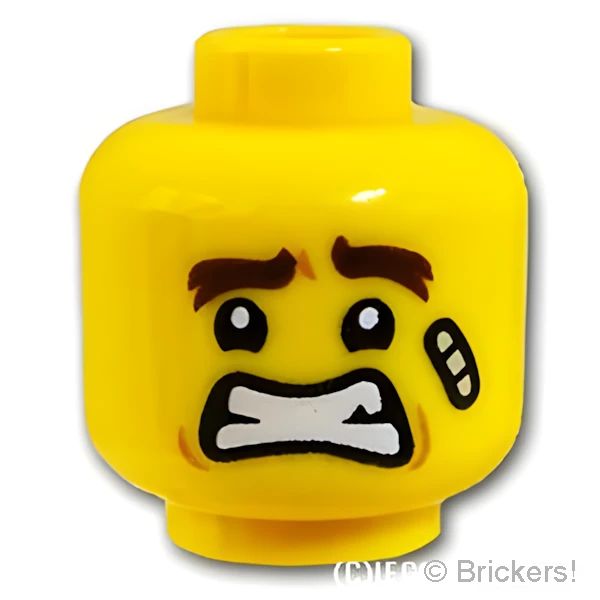 LEGO® パーツ 6271192 ミニフィグ デュアルヘッド - 絆創膏を貼った決め顔 / とても嫌そうな顔：[Yellow / イエロー] 3626pb2439-024 