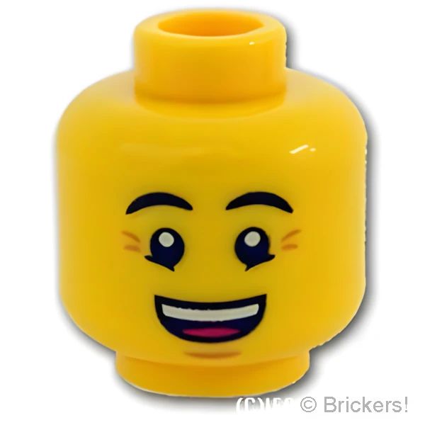 LEGO® パーツ 6123728 ミニフィグ デュアルヘッド - 汗と頬張り / 目じりのしわとオープンスマイル：[Yellow / イエロー] 3626pb2492-024 