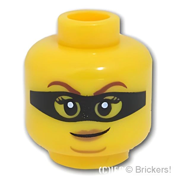 LEGO® パーツ 6288012 ミニフィグ デュアルヘッド - 二重あごの女性 / ニヤリと黒いマスク：[Yellow / イエロー] 3626pb2535-024 