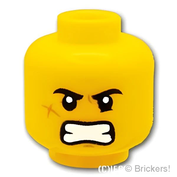 LEGO® パーツ 6289265 ミニフィグ デュアルヘッド - 頬の十字傷の笑顔 / 気張り顔：[Yellow / イエロー] 3626pb2574-024 