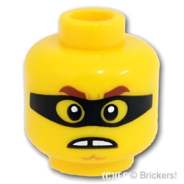 LEGO® パーツ 6301547 ミニフィグ デュアルヘッド - アゴ割れの歯抜けスマイル / 力み顔の黒いマスク：[Yellow / イエロー] 3626pb2667-024 