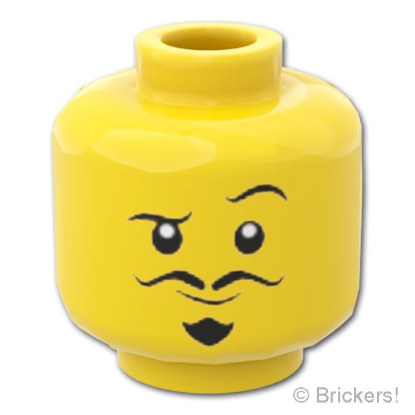 LEGO® パーツ - ミニフィグ ヘッド - 左眉をあげた口髭カール：[Yellow / イエロー] 3626pb2792-024 