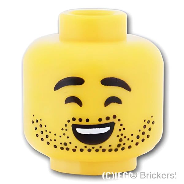 LEGO® パーツ 6415115 ミニフィグ デュアルヘッド - 無精髭の濃い顔 / 笑顔：[Yellow / イエロー] 3626pb3181-024 