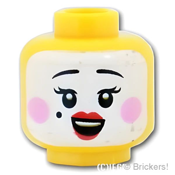 LEGO® パーツ 6415170 ミニフィグ デュアルヘッド - 白塗り泣き黒子のすまし顔 / 口を開いた笑顔：[Yellow / イエロー] 3626pb3183-024 