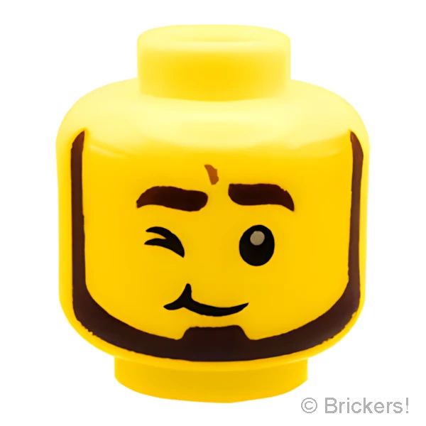LEGO® パーツ 6419080 ミニフィグ デュアルヘッド - ダークブラウンの髭の笑顔／ウィンク：[Yellow / イエロー] 3626pb3196-024 