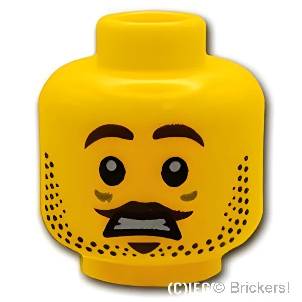 LEGO® パーツ 6419110 ミニフィグ デュアルヘッド - 無精ひげの真面目顔 / 口を開いたキョトン顔：[Yellow / イエロー] 3626pb3214-024 