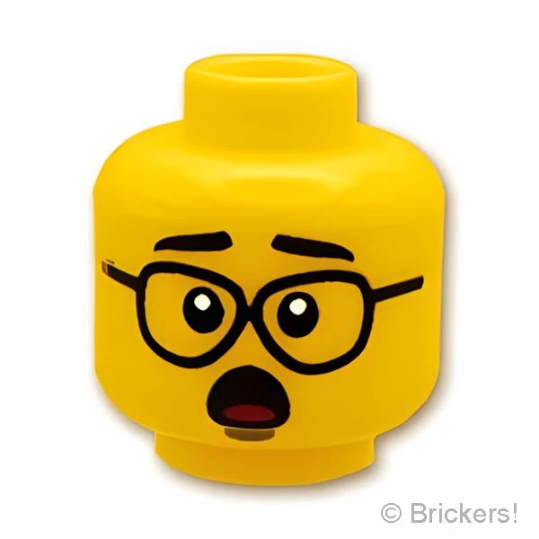 LEGO® パーツ 6419146 ミニフィグ デュアルヘッド -黒メガネのにやり顔 / ぽかんと口を開けた困り顔：[Yellow / イエロー] 3626pb3215-024 