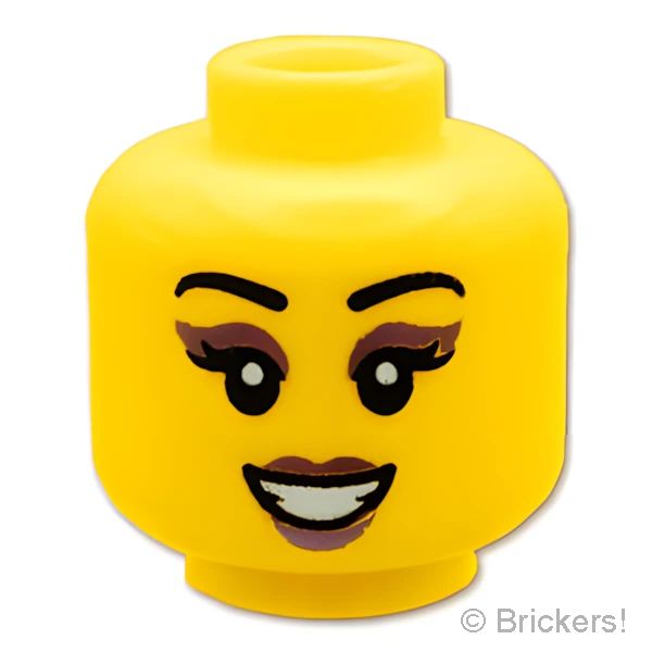 LEGO® パーツ 6434228/6490708 ミニフィグ デュアルヘッド - ピンクのアイシャドウ 口を開けた笑顔 / ニヤリスマイル：[Yellow / イエロー] 3626pb3432-024 