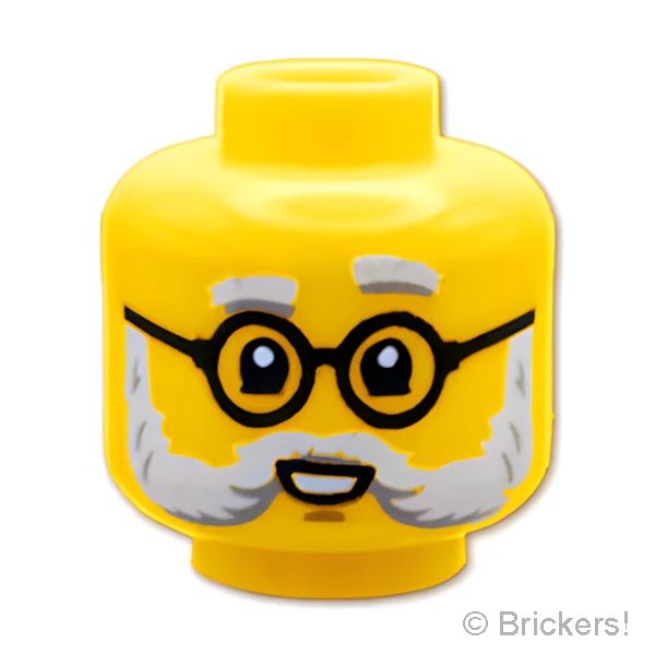 LEGO® パーツ 6475074 ミニフィグ デュアルヘッド - 丸メガネの白髭おじいさん / 微笑ましい笑顔：[Yellow / イエロー] 3626pb3491-024 