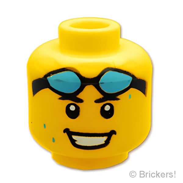 LEGO® パーツ 6492344 ミニフィグ デュアルヘッド - 水泳ゴーグルと笑顔/ ずらしたゴーグルと笑顔：[Yellow / イエロー] 3626pb3634-024 