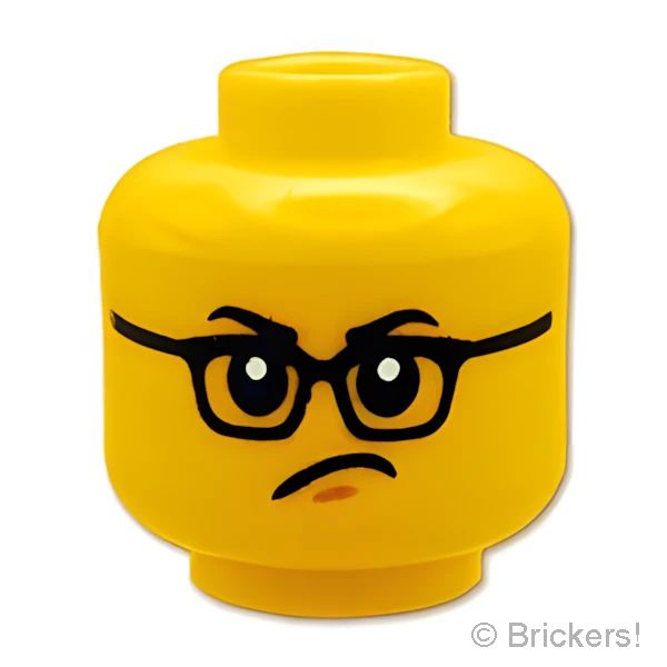 LEGO® パーツ 6480727 ミニフィグ デュアルヘッド - メガネとスキッパの笑顔 / 町一番のしかめっ面：[Yellow / イエロー] 3626pb3660-024 