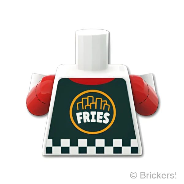 LEGOR パーツ 6590022 トルソー - チェックベストに「FRIES」バックプリント：[White / ホワイト] 973pb6435c01-001 の商品ページ｜レゴRパーツ バラ売りのブリッカーズ