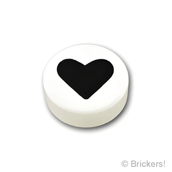 LEGOR パーツ 6432105 ラウンド タイル 1 x 1 - ブラックハート：[White / ホワイト] 98138pb362-001 の商品ページ｜レゴRパーツ バラ売りのブリッカーズ