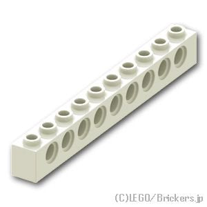 テクニック ブロック 1 x 10 - ピン穴9：[White / ホワイト]